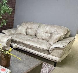 Beige Faux Leather Sofa