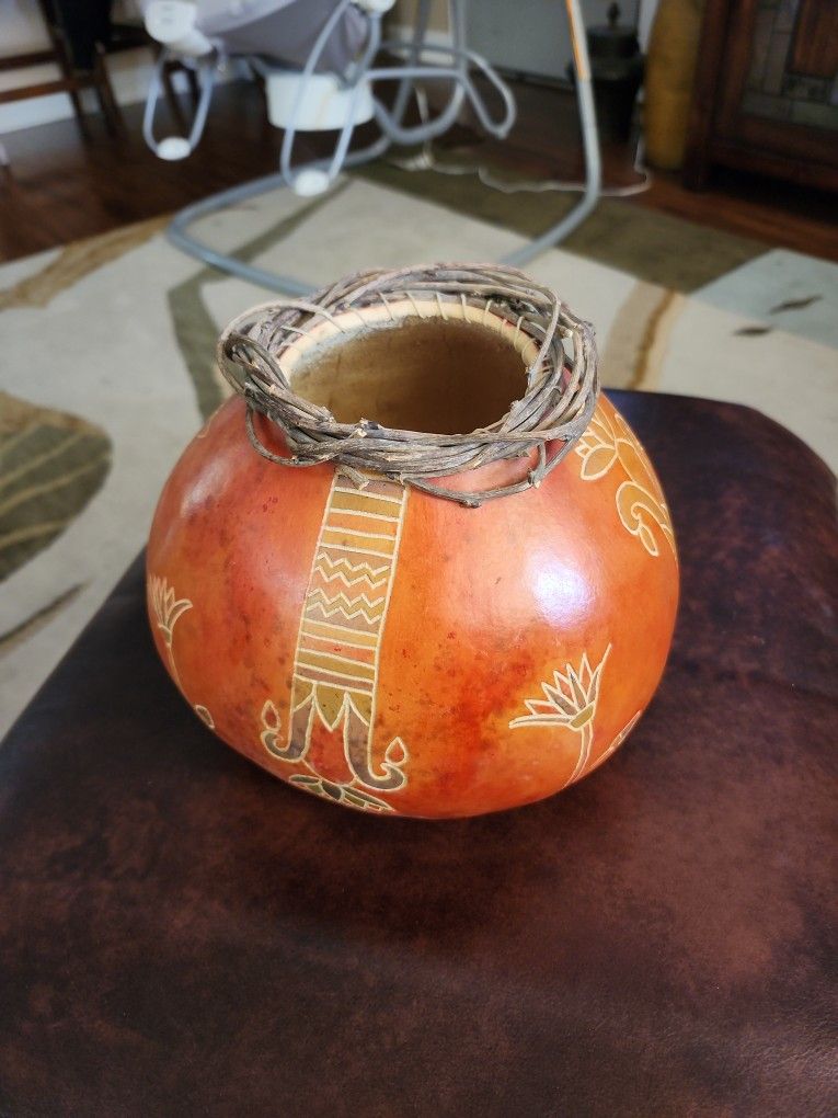 Vintage Hand Carved Signed Gourd