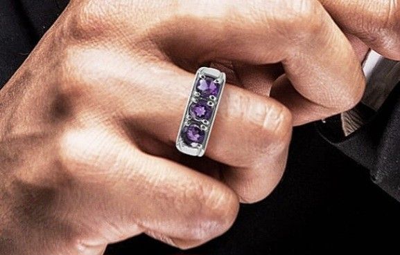 African Amethyst 3 Stone Men's Ring (Size 12)