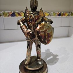 Vintage Medieval Metal Suit Of Armor Knight Dragon Master Music Box Plays "Camelot"