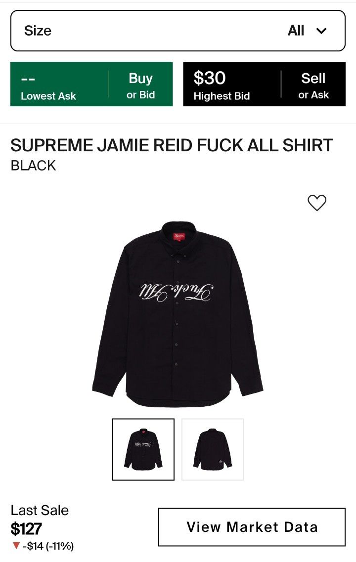 SUPREME "FUCK ALL" LONG SLEEVE BUTTON UP XL NEW $200