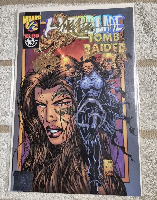WITCHBLADE TOMB RAIDER 1/2 SIGNED MICHAEL TURNER GOLD HOLOFOIL EXCL ED NM W/COAS