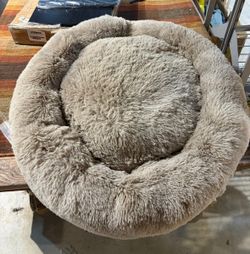 37.4” Round Donut Dog Bed Plush Calming Pet Bed with Removable Washable Cover Brown