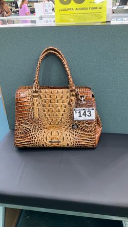 Brahmin Tan Croc-Embossed Leather Satchel