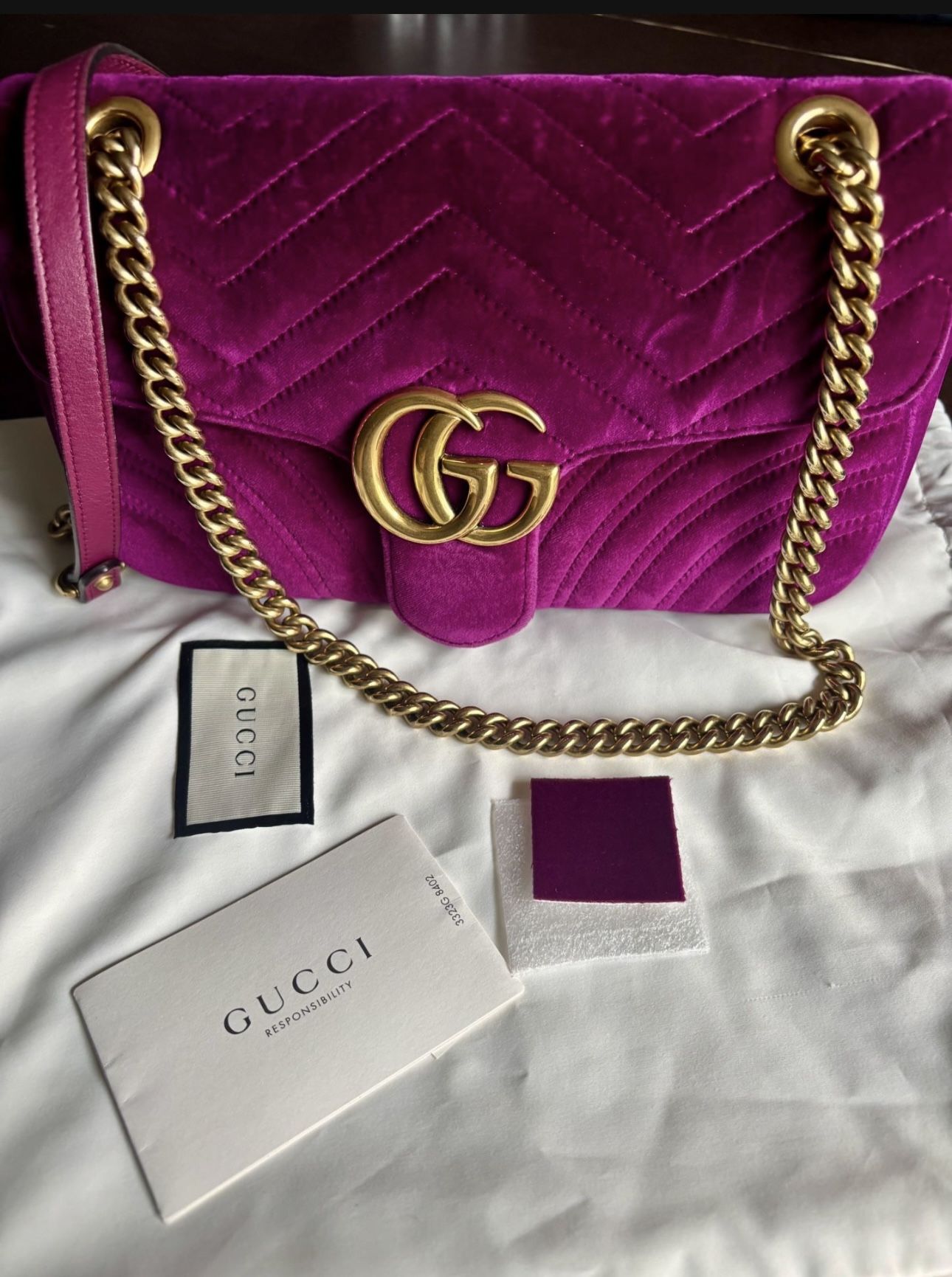 GUCCI Marmont Chain Shoulder Bag Velvet Purple