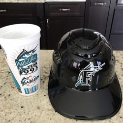 Collectible Original MARLINS Logo Helmet & Inaugural Cup