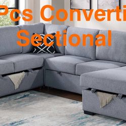Large Boucle’ 4-Pcs Convertible Sectional (Finance & Delivery)