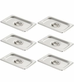 CURTA 6-Pack 1/9 Size Steam Table Pan Covers with Handle, NSF Certified 18/8 Stainless Steel Hotel Pan Lids for Catering, Buffet, Restaurant, Commerci