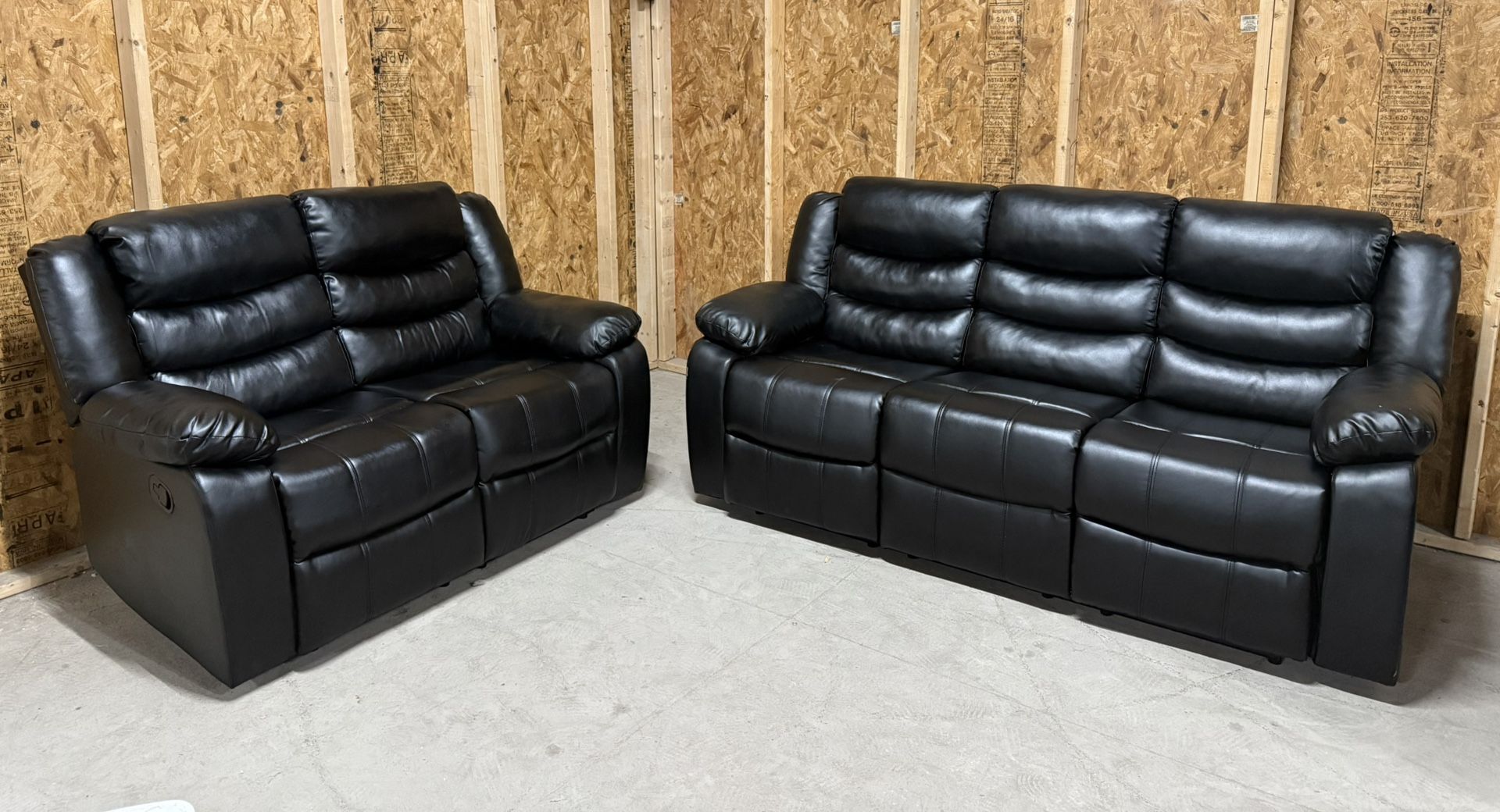 Beautiful 4 Recliner Black Vegan Leather Sofa & Love Seat - Delivery Available!