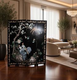 Vintage authentic asian panel art cardboard handmade