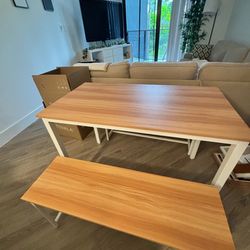 Modern Dining Table Set w/ 2 Benches + Cushions – Space Saving