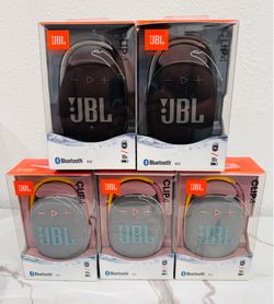 Brand new JBL Clip 4 Bluetooth speakers. Still in box, never opened. Got a few of these, some black, some grey/pink. Bluetooth V5.1 and has 10 hours b