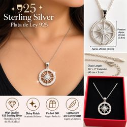 925 Sterling Silver Compass Pendant Necklace