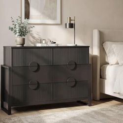 Dresser for Bedroom with 6 Drawers, Modern 6 Drawers Dressers with Semicylinder Fluted