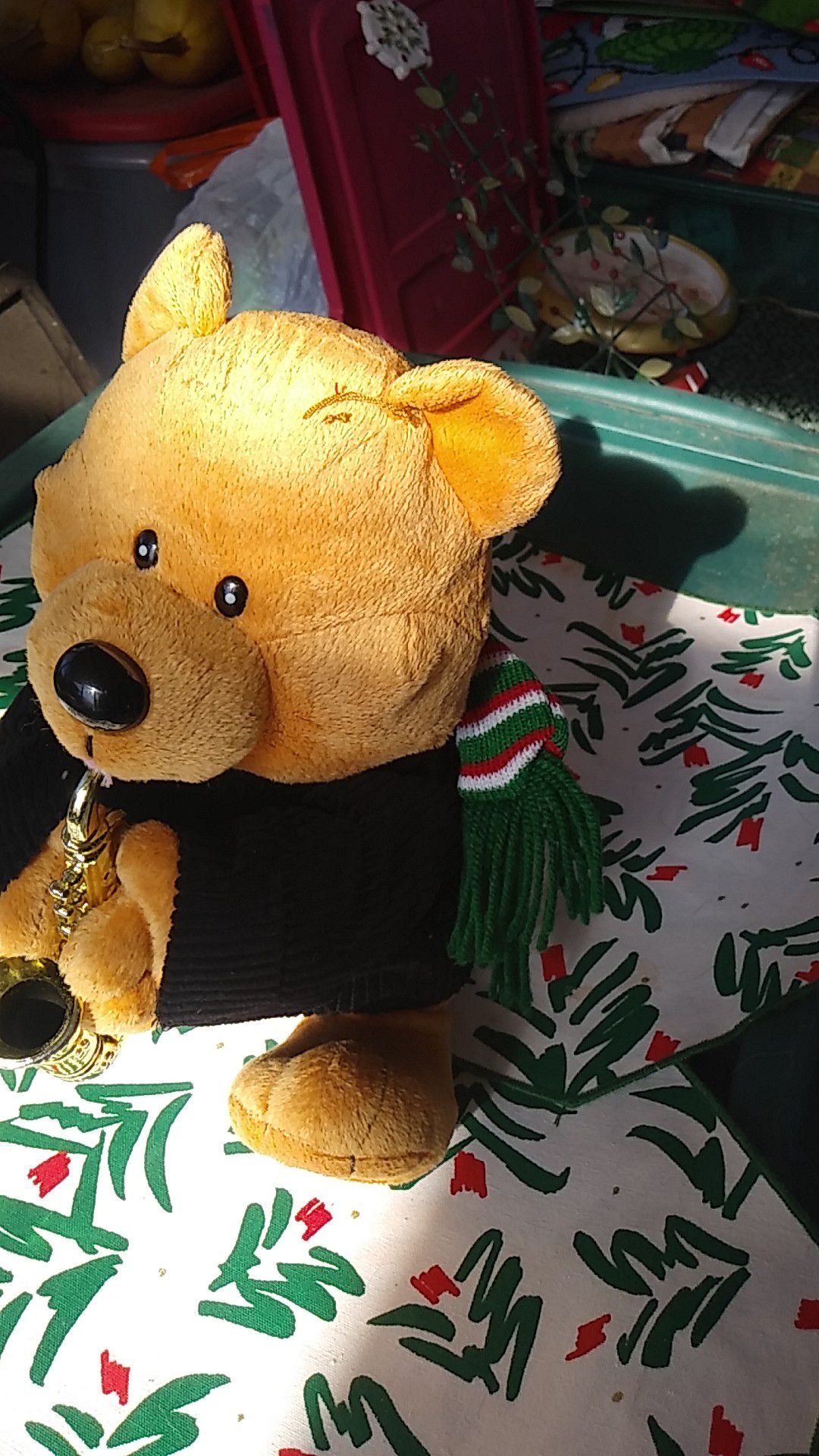 Christmas Bear playing saxophone