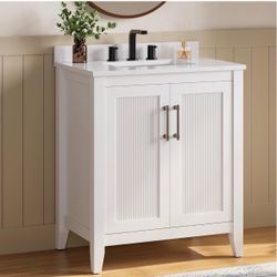 White Bathroom Vanity with Sink and Cabinet