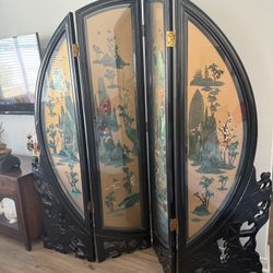 Vintage Hand-Painted Asian Folding Screen / Room Divider