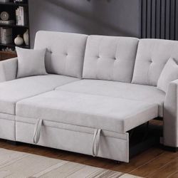 NEW Sectional Sofa and Storage Left Right Chaise Set Pull Out Sleeper Bed Grey Navy Black Gray Fabric SofaBed Small Living Room Space Saving Apartment