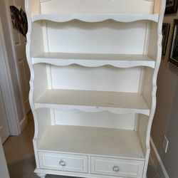 Elegant Vintage-Style Cream Bookcase with Drawers