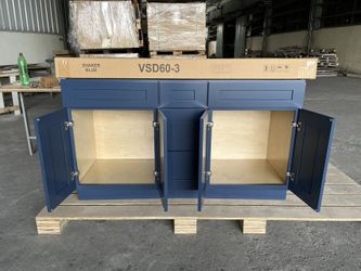 Bathroom Solid wood Cabinets ,60" Double Sink Vanity 205210, Blue Vanity Cabinet , White Vanity Cabinet, Cheap Double Sink Vanity 60"