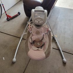 Ingenuity InLighten Baby Swing, Easy-Fold Frame, Swivel Infant Seat, Lights - Flora the Unicorn (Pink)

