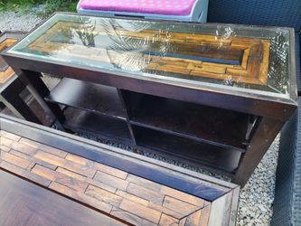 Wood and Glass Top TV Stand Console Table