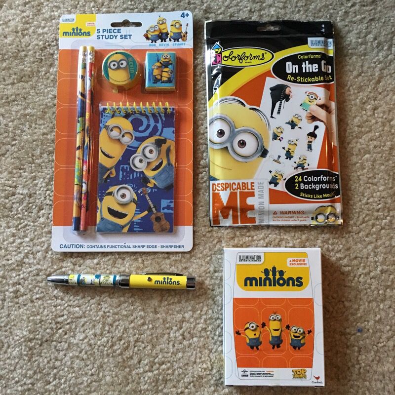 Minion card game, projector pen, stickers, and 5 piece study set