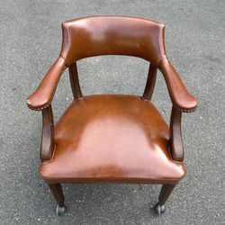 Antique Mid Century Accent Gentleman Office Armchair Wood And Leather Club Chair