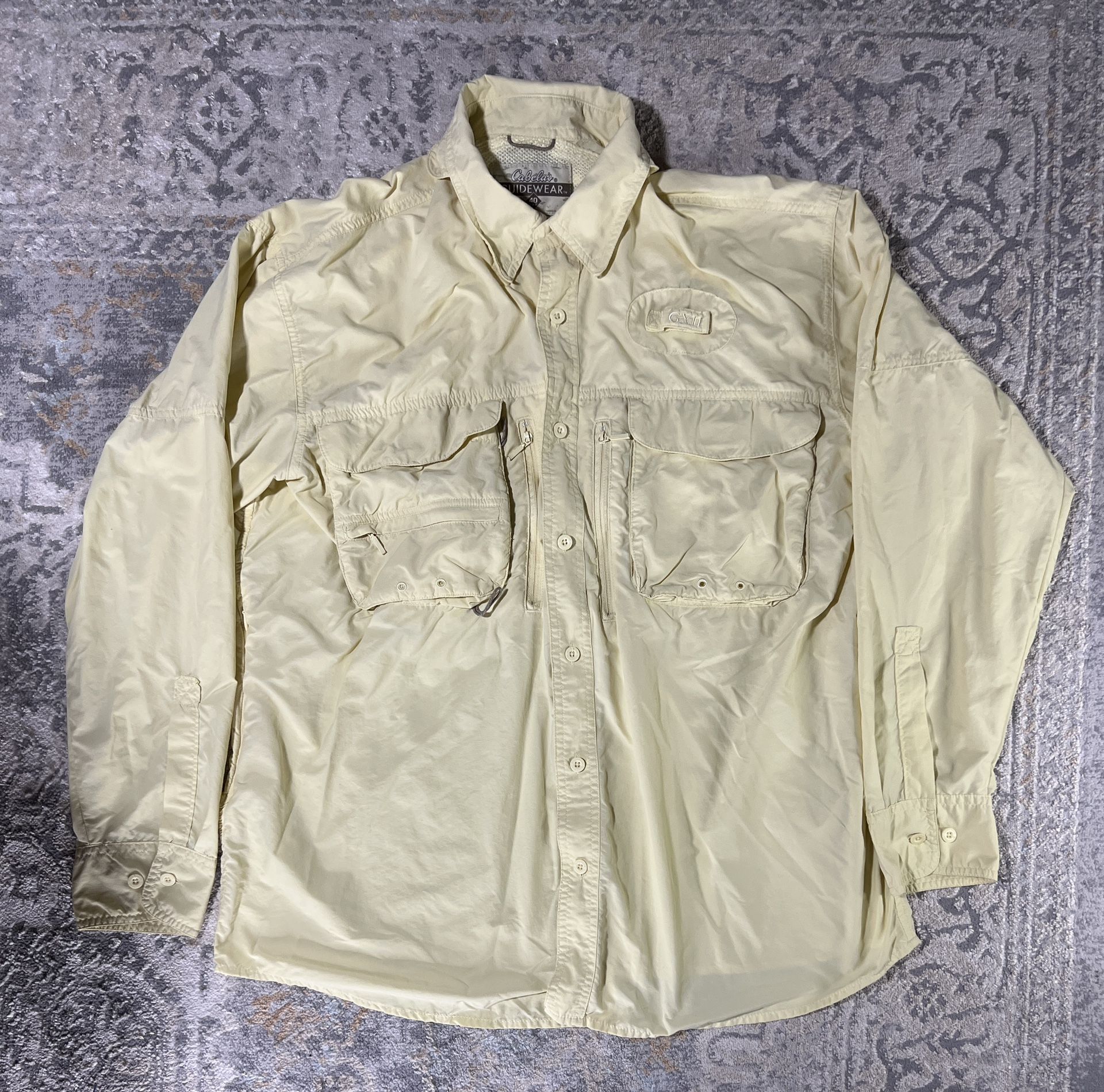 Cabela's Shirt Men's Size L Guidewear Vented GX II Hiking Roll Tab 40 UPF Yellow