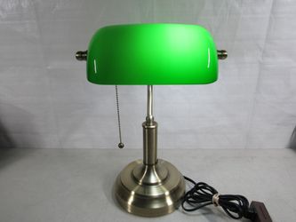 Torchstar Bankers Lamp Green Glass Shade Antique Brass Metal Stand
