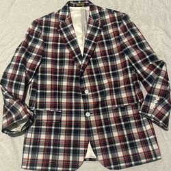  Brooks Brothers Madison Size 42 S plaid 100% cotton summer sport coat blazer...