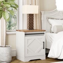 End Table, Pedestal Side Table and Cabinet Wood Bedside Table Nightstands, Cream White, New in Box