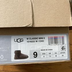 UGG CLASSIC MINI 2–CHOCOLATE-W9- BRAND NEW! AUTHENTIC 