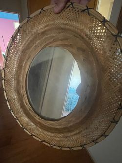Woven Bamboo Hat Wall Mirror
