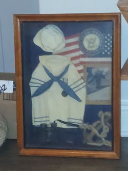 Vintage: Teddy Bear Military Memorabilia Shadow Box Wall Decor.