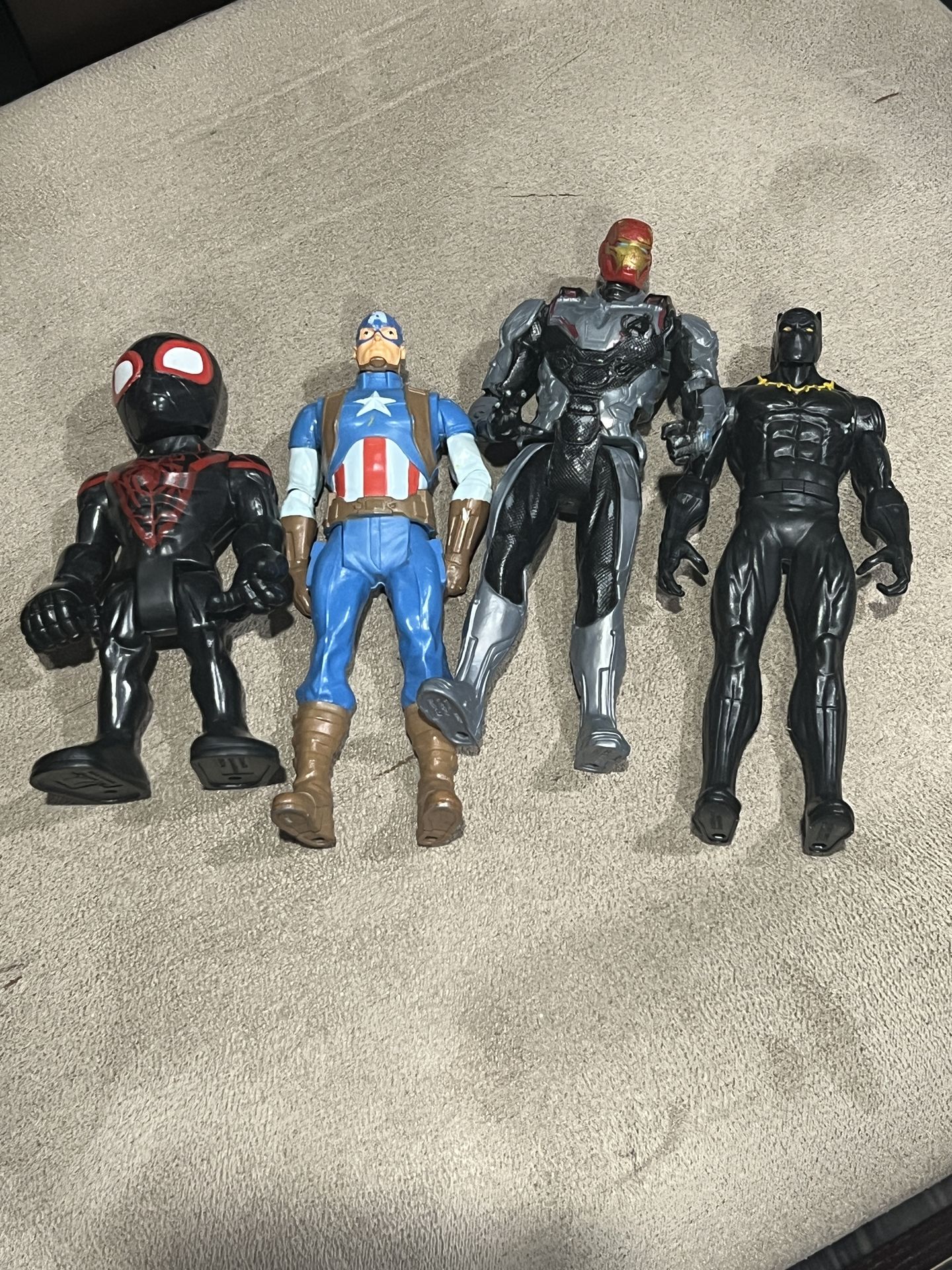 Marvel lot of 4 figures 6” tall Captain America Miles Morales Ironman Panther