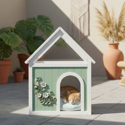 SAGE FSC-Certified Cedar Indoor Cat House with Clear Acrylic Roof – Wooden Pet House for Small Cats & Dogs