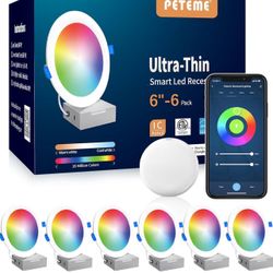 Smart LED Recessed Lighting 6 Inch, IC Rated & ETL Certified Recessed Ceiling Light, RGB & Cool & Warm White Dimmable Color Changing Downlight Work 