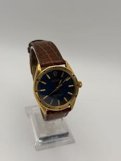 Rolex Oyster Perpetual Ref 1007 34mm 18k Solid Gold Automatic Blue Face 1960s