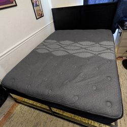 Queen Size Bed Frame, Headboard, Mattress And Topper