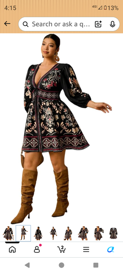 Plus Size Boho Floral Print V‑Neck Short Dress