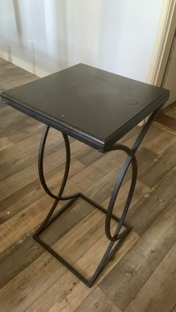 Black Metal and Wood Side Table