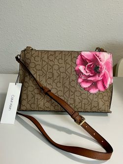 Calvin Klein Monogram Crossbody Bag with Floral Detail