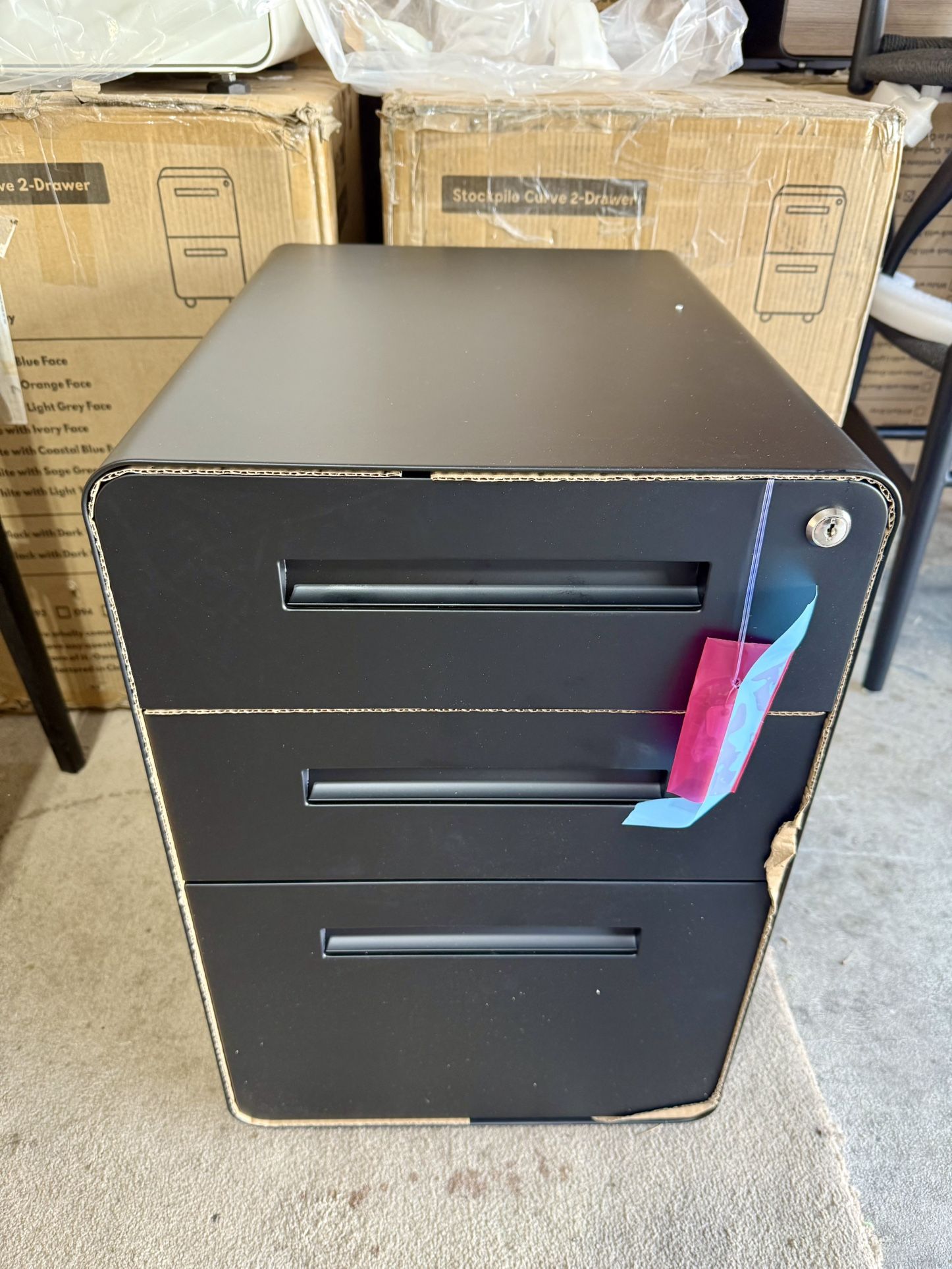 3 Drawers Filing Cabinet, Metal Black