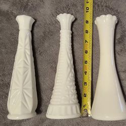 Vintage Milk Glass Bud Vases set of 3  Starburst, Mixed Pattern & Smooth Vases