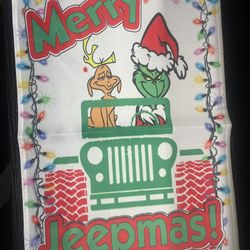 New - Merry Jeepmas Grinch Christmas Garden Flag 