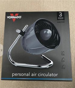 Table or desk air circulation fan with a tiltable head and 3 speeds