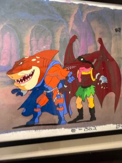 5 Original framed cell art street sharks, he-man, Batmanand Ewoks