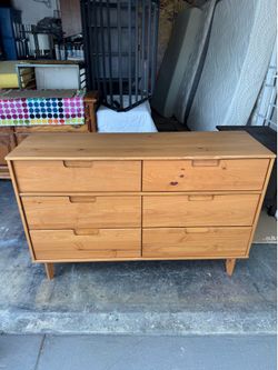Mid-century style solid wood six extra dresser on legs