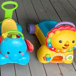 Fisher Price Stride and Ride Push toys Lion Elephant